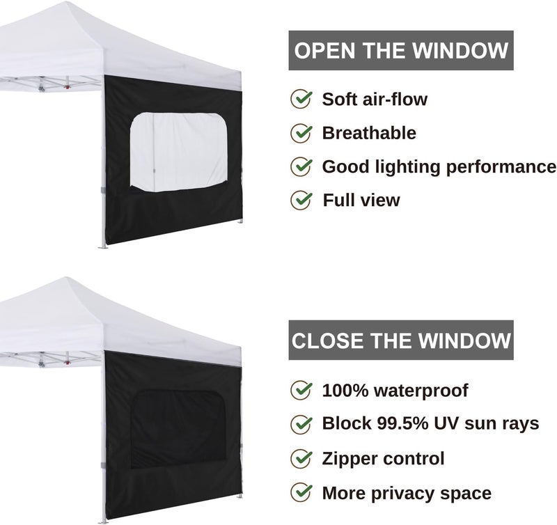 COOSHADE Instant SunWall 8x8 SideWall for Pop up Canopy Tent, 1 Pack Sidewall with Mesh Window Only, Black - Image 2
